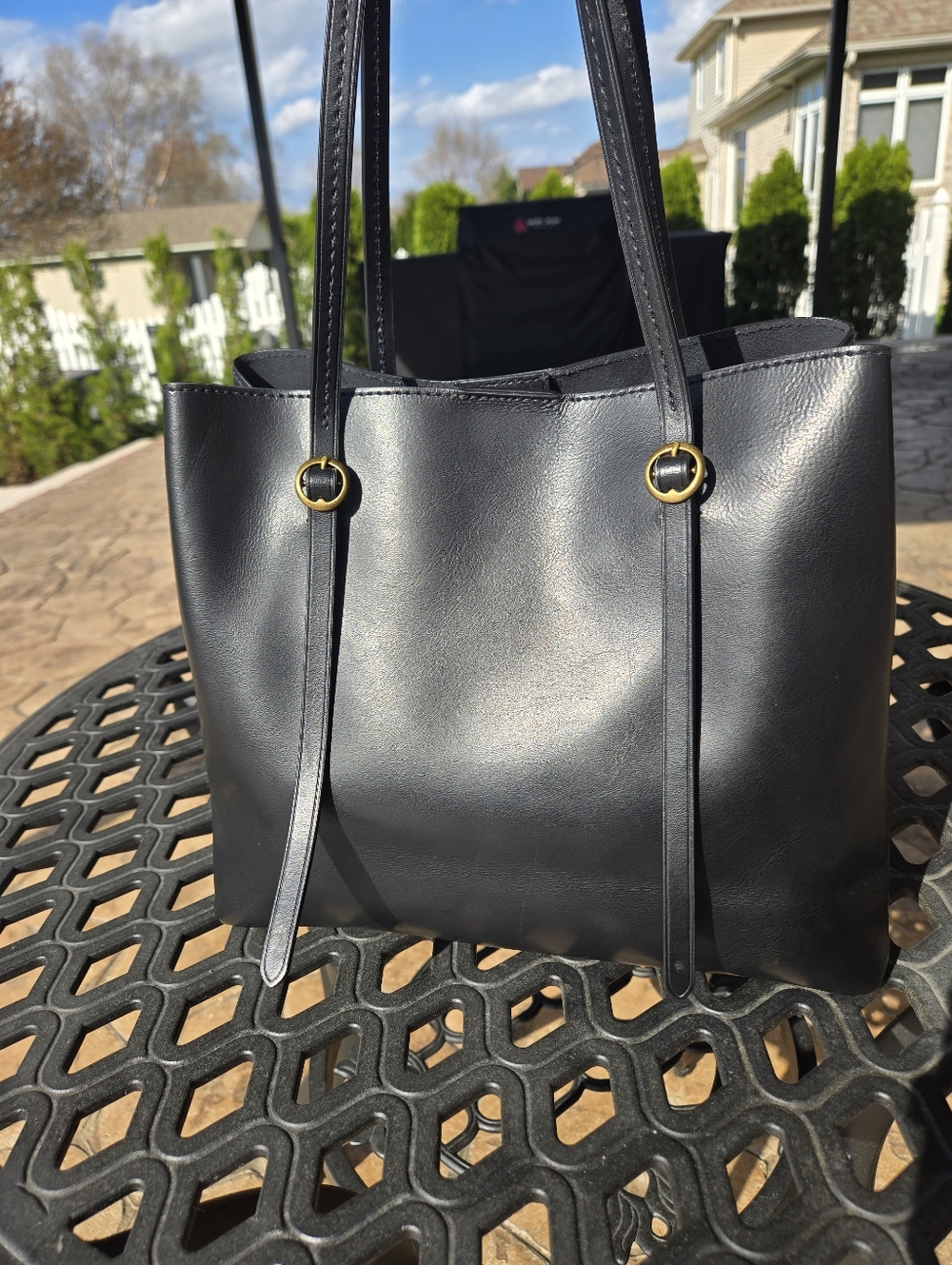 Polo Ralph Lauren Black Lennox Leather Tote Bag Gold Hardware Shoulder Bag - Picture 3 of 5